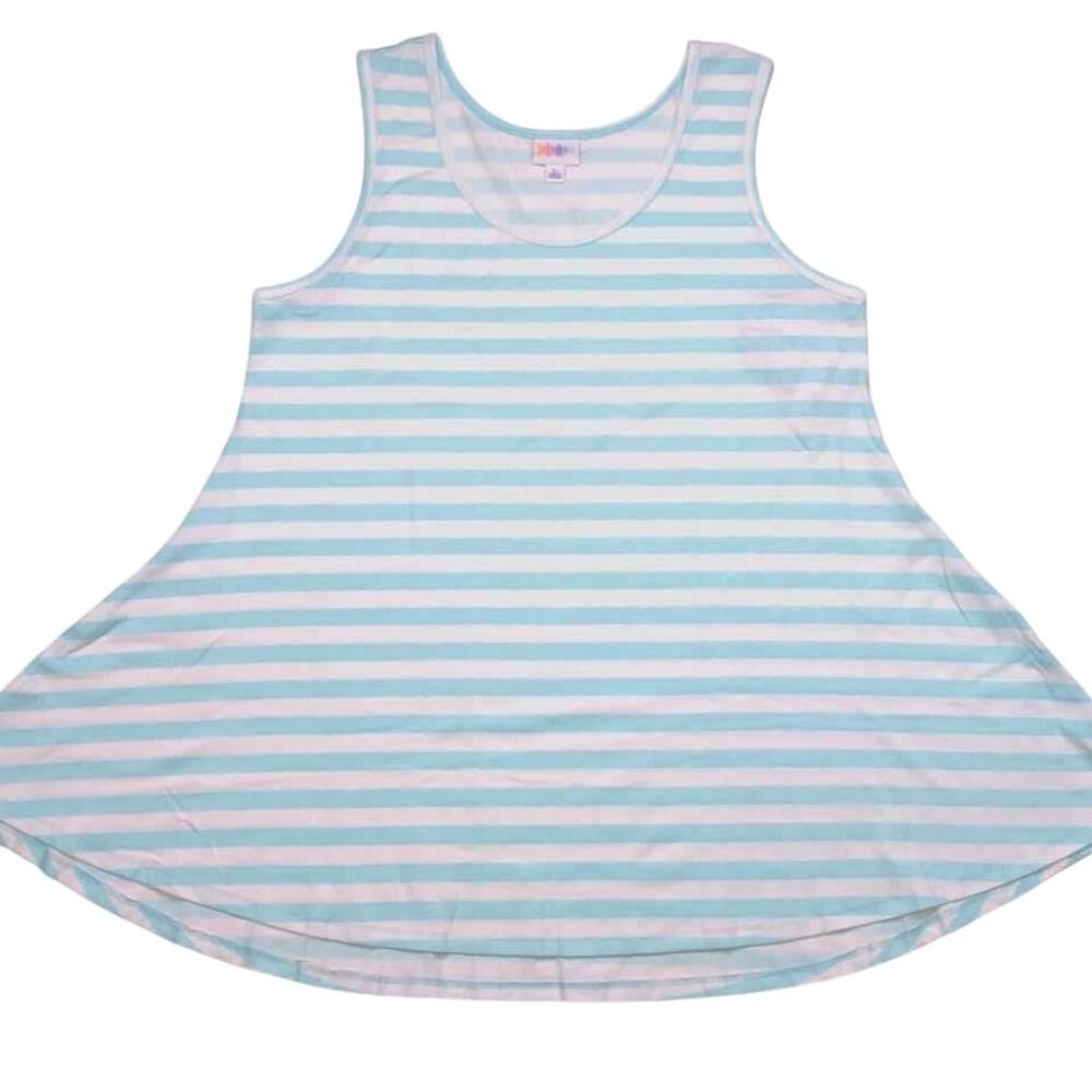 NEW LuLaRoe Perfect Tank Sleeveless Top Shirt Blue White Stripe Swing Flowy